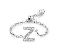 Aotiwe Bague Mariage, Bague Femme Vintage Argent Anneau de Chaîne Réglable avec Lettre Anglaise Z avec Rond Blanc Oxyde de Zirconium Argent 925 Taille Ajustable