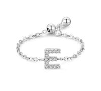 Aotiwe Bague Mariage Femme, Bague Fiançailles Femme Argent Anneau de Chaîne Réglable avec Lettre Anglaise E avec Rond Blanc Oxyde de Zirconium Argent 925 Taille Ajustable