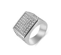 Aotiwe Bague pour Homme en Argent, Alliance pour Homme Hip Hop Large Zircone Cubique 17mm Bague Homme Vintage Acier Inoxydable Taille 56.5