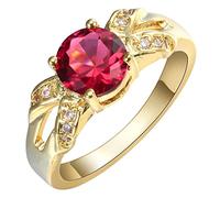 Aotiwe Bijoux Western Femme, Bague Femme Or Forme Ronde avec Zircone Rouge Taille 54 Bijoux Femme Vintage