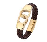 Aotiwe Bracelet Fantaisie, Bracelet Doré Mariage Brun Menottes en Corde Tressée Cuir en Acier Inoxydable 18.5cm