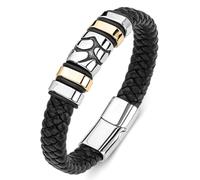Aotiwe Bracelet Homme, Bracelet Noir Fissure Géométrique Cuir en Acier Inoxydable 18.5cm Idees Cadeaux Hommes