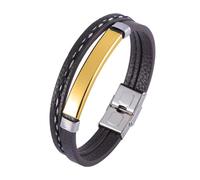 Aotiwe Bracelet Jonc Homme, Bracelet Or Style Simple Double Couche Cuir en Acier Inoxydable 18.5cm