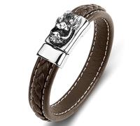 Aotiwe Bracelet Marron Homme, Kit pour Bracelet Homme Tête de Dragon Cuir en Acier Inoxydable 18.5cm
