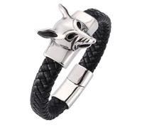 Aotiwe Bracelet Noir, Bracelet Tressé Homme Cuir Cordon Tressé À Boucle Magnétique Fox Head en Acier Inoxydable 20.5cm