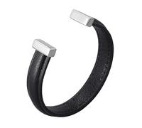 Aotiwe Bracelet Noir Chaine, Bracelet Jonc Homme Bracelet Ouvert de Style Simple Cuir en Acier Inoxydable
