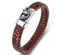 Aotiwe Bracelet Tressé Cuir, Bracelet Jonc Homme Café Tête de Dragon en Acier Inoxydable 20cm