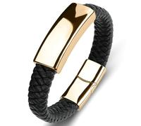 Aotiwe Kit Bracelet, Bracelet Jonc Homme Or Noir Rectangulaire Brillant Cuir en Acier Inoxydable 16.5cm