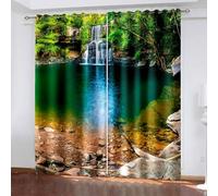 Aotiwe Rideau Fenetre Occultant, Curtains for Kitchen Windows Vert Blanc Paysage Naturel de Cascades de Lacs Polyester Lot de 2 274x229cm