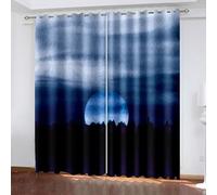 Aotiwe Rideau Occultant Uni, Rideau Opaque Occultant Noir Bleu Gris Lune Polyester 2 Panneaux 468x274cm