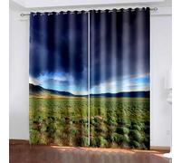 Aotiwe Rideau Opaque Occultant Salon, Voilages Intérieurs Noir Bleu Vert Nuages Sombres, Montagnes et Terres Agricoles Polyester 2 Panneaux 488x214cm