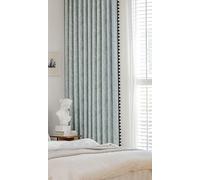 Aotiwe Rideau Salon, Rideau Store Occultant Bleu Clair Boule de Velours à Motif Jacquard avec Bordure Noire Chenille 2 Panneaux 107W x 214L cm