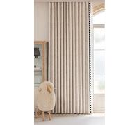 Aotiwe Rideau Store Occultant, Rideau Fenetre Boheme Beige Clair Kaki Noir Boule de Velours à Motif Jacquard avec Bordure Noire Chenille Lot de 2 107W x 132L cm