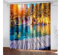 Aotiwe Rideau Store Occultant, Rideau Occultant Salon Multicolore Arbres et Pont en Bois du Lac Sun Polyester 2 Panneaux 274x229cm