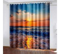 Aotiwe Rideaux Cuisine Moderne, Rideaux de Cuisine Moderne Orange Bleu Paysage de Lever de Soleil sur Les Vagues de La Mer Polyester Lot de 2 204x214cm