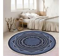 Aotiwe Tapis Bleu 100cm, Tapis Chambre Uno Rond Motif Géométrique Polyester pour Salon et Chambre Décoratif