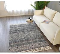 Aotiwe Tapis Chambre Lavable en Machine 120X170cm, Tapis de Sol Gris Foncé Rectangulaire Motif Géométrique avec Pompons Coton Lin