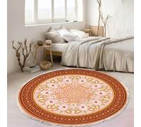 Aotiwe Tapis Chambre Uno 200cm, Tapis de Bain Orange Blanc Rond Motif Mandala Polyester pour Salon et Chambre Décoratif