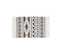 Aotiwe Tapis Chambre Uno 60X90cm, Tapis Bureau Beige Noir Rectangulaire Motif Géométrique avec Pompons Coton Lin