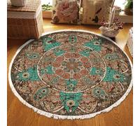 Aotiwe Tapis Chambre Uno 90cm, Petit Tapis Terrasse Marron Vert Rouge Rond Motif Mandala Polyester