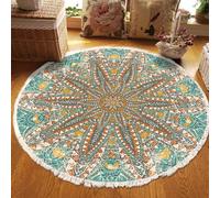 Aotiwe Tapis de Chambre XXL 90cm, Tapis de Chambre Uno Vert Jaune Orange Rond Motif Mandala Polyester