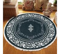 Aotiwe Tapis de Salon Uni 200cm, Tapis de Chambre Uno Noir Beige Rond Motif Mandala Polyester