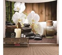 Aotiwe Tapis Mural decoratif, Tapis Mural pour La Cuisine Thème Zen Bougie, Pierre et Fleur Multicolore Polyester Décoration Murale Vintage 150x150cm