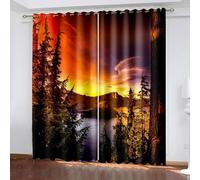 Aotiwe Voilage Fenetre, Rideau Opaque de Voyage Orange Marron Vert Paysage forestier du Lac Au Coucher du Soleil Polyester 2 Panneaux 428x214cm
