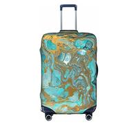 Aotmany Housse de bagage de voyage avec fermeture éclair dissimulée pour valise à roulettes de 45,7 à 3697 cm, peinture à l'huile abstraite, Marbre vert doré 1, S (18-21 inch suitcase)