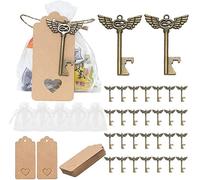 Aotoer Lot de 50 décapsuleurs vintage en forme de clé d'ange pour mariage, corde de jute et cordon de serrage pour invités - Cadeaux de fête prénuptiale