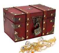 AOTOPYU Coffre Fort en Bois avec serrure, Boite avec Cadenas, Coffre au Trésor en Bois Pirate 18 * 11 * 10cm, Coffre au Trésor en Bois Tirelire Portable Pour Ramasser des Objets/Jouer le Jeu