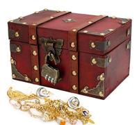 AOTOPYU Coffre Fort en Bois avec serrure, Boite avec Cadenas, Coffre au Trésor en Bois Pirate, Coffre au Trésor en Bois Tirelire Portable Pour Ramasser des Objets/Jouer le Jeu (L:22 * 15 * 14cm)