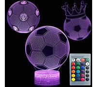 AOTOVOBOBO Veilleuse illusion 3D en forme de ballon de football, trois motifs, 16 couleurs changeantes, lampe de bureau, lampe de table pour enfants, garçons, hommes, femmes, filles