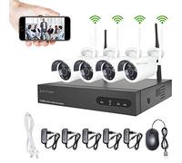 Aottom 8CH 1080P Système de Vidéosurveillance, Kit de WiFi Vidéosurveillance, Système de Caméra Sécurité sans Fil, 8CH NVR+ 4 x 2MP Caméra, Vision Nocturne, Détection de Mouvement, P2P (No HDD)