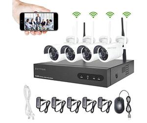 Aottom 8CH 1080P Système de Vidéosurveillance, Kit de WiFi Vidéosurveillance, Système de Caméra Sécurité sans Fil, 8CH NVR+ 4 x 2MP Caméra, Vision Nocturne, Détection de Mouvement, P2P (No HDD)