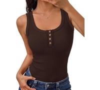 Aottori Débardeur Femme Col U Boutons Côtelé Moulant Brun S