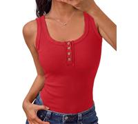 Aottori Débardeur Femme Col U Boutons Côtelé Moulant Rouge XS