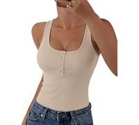 Aottori Débardeur Femme Col U Côtelé Coupe Ajustée Couleur Unie Décontracté | Texture côtelée visible; col U clairement structuré; coupe ajustée et longueur standard; se porte seul ou sous une veste