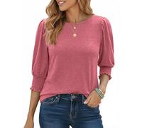 Aottori Haut Manches 3 4 Femme Col Rond Coupe Classique Rouge XL