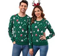 Aottori Pulls de Noël Manches Longues Homme Sapin Imprimé Sweat-Shirt Col Rond Tricot Sweater Noël Moche Christmas Chandail Doux Festif Chaud Sweat Hauts Décontracté Uomo-Vert L