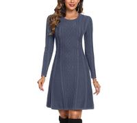Aottori Robe Pull Femme Col Rond Manches Longues Coupe Ligne A Mini Hiver | Maille tricotée, col rond avec manches longues, coupe courte évasée ligne A, adaptée au quotidien bureau ou sortie, en ville