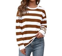 Aottori Tee Shirt Femme Col Rond Rayé Haut Manches Longues Ample Extensible | Coton souple et extensible; Manches longues; Col rond rayé et forme ample; Avec jean legging ou pantalon; W nd