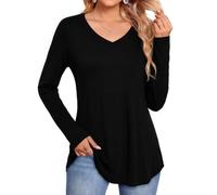 Aottori Tshirt Manche Longue Femme Col V Ample Tunique Basique Décontracté | Top Chic, Tendance, Automne Hiver, Élégant, Uni, Polyvalent, Doux et Extensible, Fluide, Sous Blazer, Quotidien