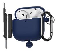 AOTUAO Coque Compatible avec AirPods 4ᵉ Génération avec Kit de Nettoyage, Housse Étui Protection Complète en Silicone Case Cover pour Airpods 4 2024 avec Mousqueton, Midnight Blue