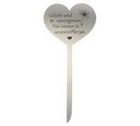 aotusoa 12 x 28 cm - Décoration funéraire en acier inoxydable - Cœur - Souvenir digne - Résistant aux intempéries - Avec gravure pour souvenir avec inscription « Geliebt und Unvergessen für Immer in