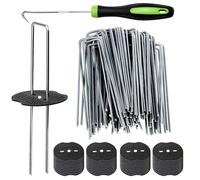 Aotusoa Lot de 80 piquets d'ancrage en acier galvanisé à chaud - Diamètre : 4 mm - Crochets de sol avec pointe inclinée + rondelles + crochets de cueillette pour toile anti-mauvaises herbes - Pour