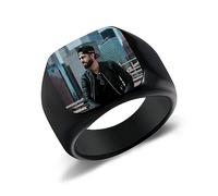 AOTXOXTOA Bague chevalière personnalisée en Acier Inoxydable Gravure d'image en Noir et Blanc pour Homme Femme Meilleur ami Bandeau avec réglage de la Taille de la Bague
