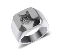AOTXOXTOA Bague chevalière personnalisée en Acier Inoxydable Gravure d'image en Noir et Blanc pour Homme Femme Meilleur ami Bandeau avec réglage de la Taille de la Bague