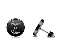 AOTXOXTOA Boucles d'oreilles rondes en acier inoxydable Monogramme Floral Initial Personnalisé Gravé Lettre Majuscule pour Homme Femme Garçon Fille Amoureux Personnalisé Set de Bijoux pour Nom