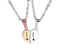 AOTXOXTOA Collier à Pendentifs en Forme de Cœur Personnalisé Nom pour Les Couples Hommes Femmes Gravure pour Petit Ami Petite Amie Acier Inoxydable d'amoureux
